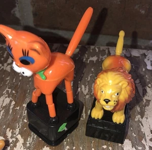 Push Puppet Cat Blue Eyes Lion Vintage TM Toys Collapsible Orange Cat And Lion - Picture 1 of 6