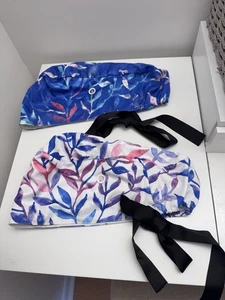 2 Healing Hands Scrub Caps Women's O/S White/ Blue Adjustable Tie Back - Picture 1 of 4