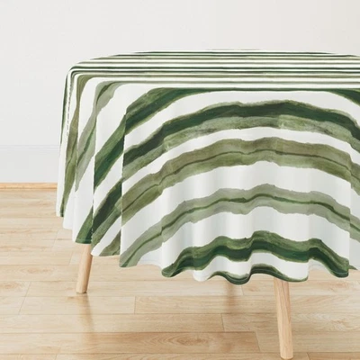 Olive Stripe Shibori Stripes Printed Round Table Cover, Round Table Cloth - Image 1 of 4