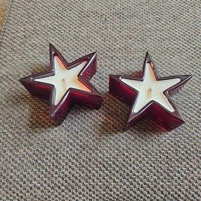 July 4th~2 Red Glass WhiteStar 3"Candles 2" Tall Set of 2 New. 4.5 I Long Glass  - Image 1 of 4