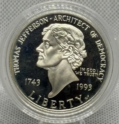 1993 S Thomas Jefferson Proof Liberty Silver Dollar, 90% Silver! 🔥 - Image 1 of 2