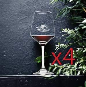 Ocean Wave Wine Glasses x4 Premium 12 Oz Personalize Outdoor Beach Gift NEW - Picture 1 of 9