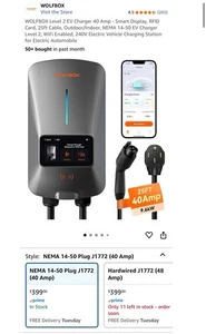 Wolfbox Level 2 EV 40A - Smart Display, RFID Karte, 25ft Kabel, 14-50 Stecker J1772 - Bild 1 von 16