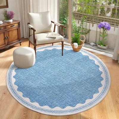 Scalloped Blue 6ft Round Rug Washable Non-Slip Soft Ultra-Thin Small Modern C... - Image 1 of 4