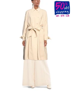 RRP €468 LIVIANA CONTI Crepe Trench Coat Size L Beige Lined Belted Made in Italy - Picture 1 of 8