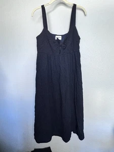 Frnch Paris schwarzes Leinen Midikleid Damen M Schleife vorne Träger Cottagecore Chic - Bild 1 von 10