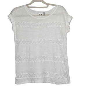 Akemi + Kin Linen Lace White Sheer Blouse Shirt Cap Sleeve Size Small - Picture 1 of 7