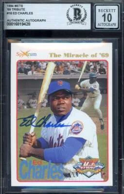 Ed Charles Gem Mint 10 Beckett BAS Signed 1994 Spectrum 1969 Mets Autograph - Image 1 of 2