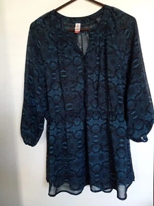 Women's No boundaries Teal & Black Floral 1/2 Button-Up Tunic Size XL - Picture 1 of 3