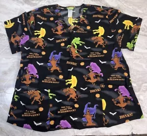 Scooby Doo Scrub Top Halloween Theme Women Size XL Uniform Shirt Mystery Team - Picture 1 of 6