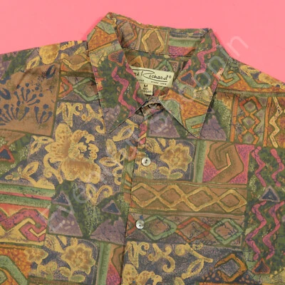 Vintage Tori Richard Shirt Mens M Purple Yellow Hawaiian Floral Motif - Image 1 of 4