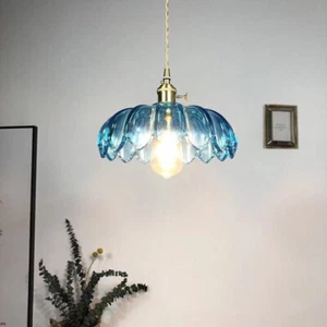 Adjustable Glass Pendant Ceiling Lights Vintage Metal Kitchen Hanging Lamp Blue - Picture 1 of 3
