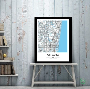Ft. Lauderdale Florida Ubicación de Vacaciones Mapa Cartel Impreso Regalo Pared Arte Decoración - Imagen 1 de 6