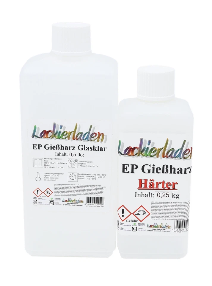 LACKIERLADEN EP Epoxidharz glasklar 0,75 kg inkl. Härter Gießharz Resin Epoxy 500 g + 250 g