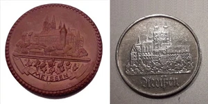 im Duett: Ansicht Meissen Dom Albrechtsburg Böttger Porzellan u. DDR-Gedenkmünze - Bild 1 von 8