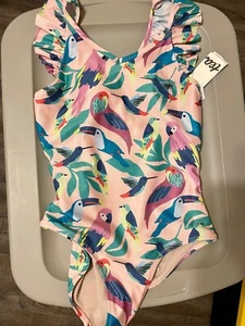 Tea Collection Swimsuit: Tropical Bird Flock - Pink 1 Piece - Size 16 NEW w/tags - Picture 1 of 2
