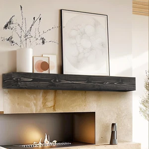 60" Fireplace Mantel, 5'' Thick Handmade Hollow Solid Wood Wall Long Floating Sh - Picture 1 of 7