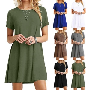 Women's Casual Sundress Short Sleeve Loose T-shirt Girls Summer Dress Plus Size - Picture 1 of 17