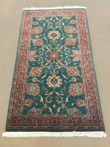 2’.4” X 4’.3” Green Red Traditional Floral Small Oriental Rug Hand Knotted Wool - Picture 1 of 10