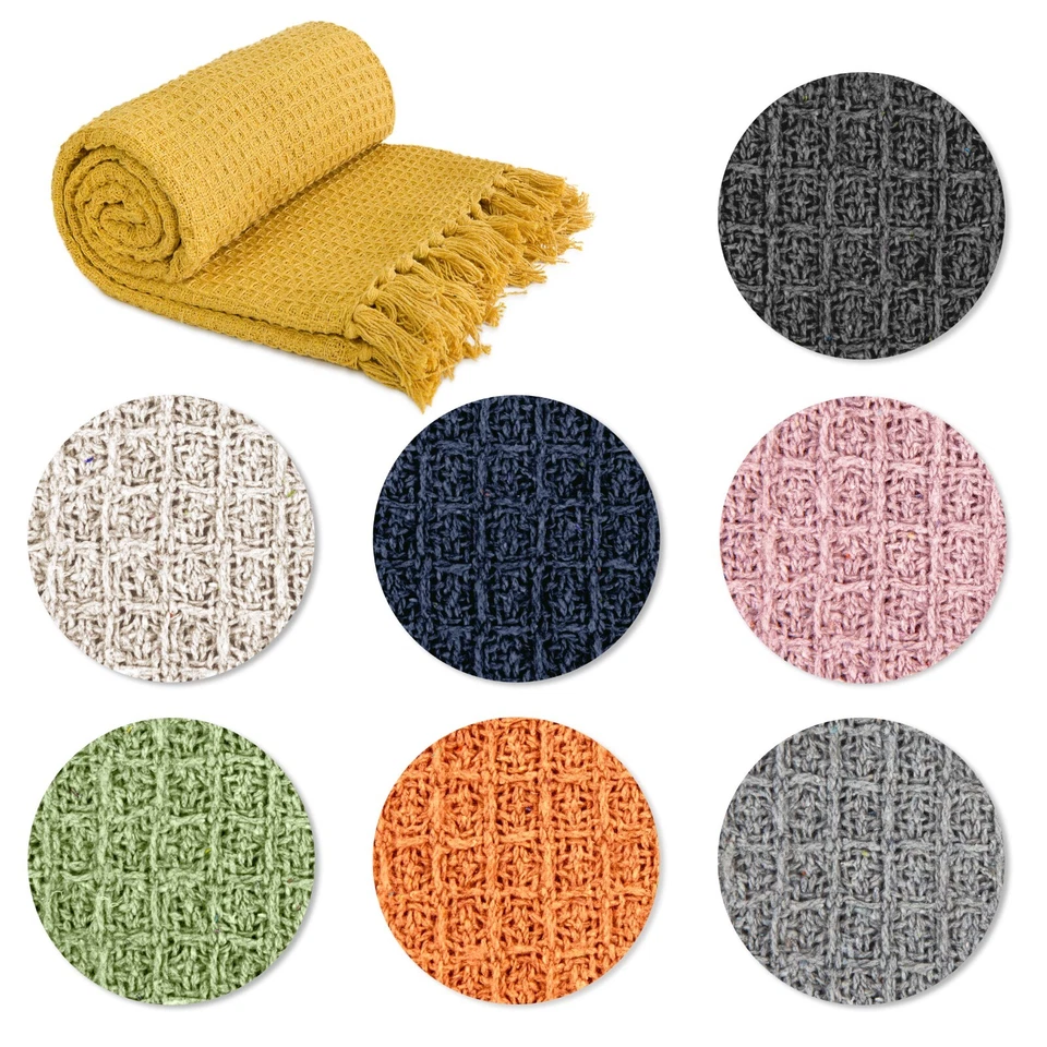 Throw Blanket for Sofas Bed Runner Honeycomb Waffle Soft Cotton Honeycomb - Image 1 of 1
