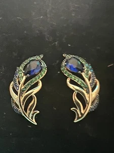 585 Rose Gold Plated Natural Zircon Sapphire English Lock Ladies Earrings - Picture 1 of 5