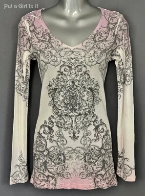 USA New VOCAL Womens CRYSTAL PINK PURPLE FLORAL SUBLIMATION SHIRT TOP S Small - Image 1 of 4