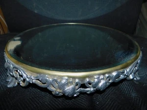 VINTAGE BRUSHED SILVERPLATE SILVER PLATE mirrored PLATEAU strawberry motif - Picture 1 of 7