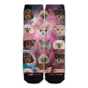 Función - Galaxy Gato y perro cabezas flotantes calcetín impreso espacio Galaxy moda - Imagen 1 de 3