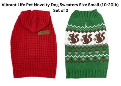 Vibrant Life Dog Red/Green Novelty Pet Sweaters SZ Small (10-20lb) Set of 2 NEW - Image 1 of 4
