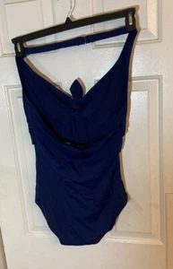 NWT Size 8 Loft Swimsuit 1-Piece Solid Navy Blue Padded Lined Halter Retail $89 - Picture 1 of 8