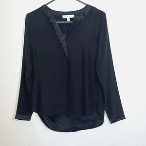 Etcetera Bluse 100% Seide schwarz Langarm gewellte Details Damen Gr. 0 Shirt - Bild 1 von 7