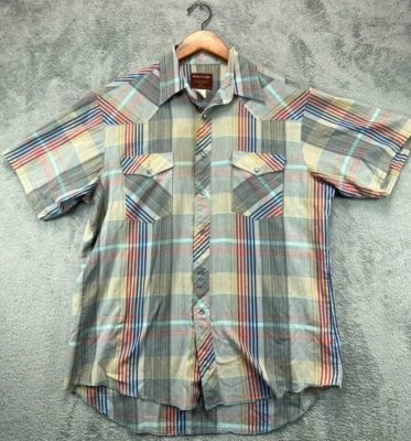 Camisa a Presión Rustler Western Pearl Años 80 De Colección Para Hombres 32 Colas Largas A Cuadros Manga Corta Foto 1 de 4