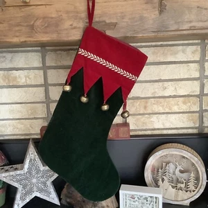 Burgunderrot Grün Samt Weihnachtsstrumpf Gold Glocken Elfe Narr Bestickt - Bild 1 von 1