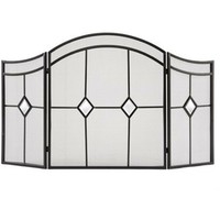 Black Fireplace Screen Wrought Iron Single Panel With Doors Scroll