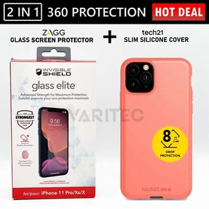 Zagg Glass Screen Protector + Tech21 Gel Case Back Cover for Apple iPhone 11 Pro - Picture 1 of 1