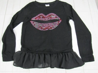 D-Signed Girls Black Long Sleeve Heart/Lip Beaded T-Shirt Size XL  - Image 1 of 3
