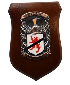 Stemma Famiglia "Hyland" Stemma Scudo Noce Targa Bronzo Dipinto a Mano - Foto 1 di 3