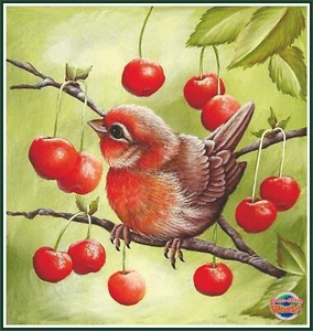 Cherry Chickadee 450 Chart Counted Cross Stitch Pattern Needlework - Bild 1 von 5