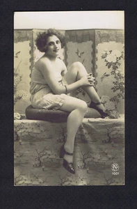 FRENCH RISQUE POSTCARD: NP 1001 Woman in lingerie showing legs REAL PHOTO c1909 - Picture 1 of 2