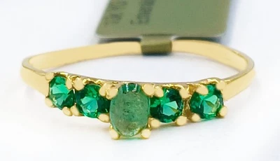 GENUINE 0.18 Cts EMERALD & LAB CREATED EMERALD RING 10K SOLID GOLD - NWT - Image 1 of 4