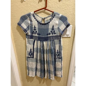 Zara Girls Blue White Plaid Embroidered Dress - Cottagecore Boho - Size 9/10 - Picture 1 of 5