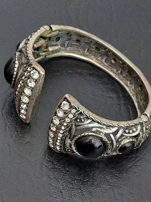  Hinged Cuff Bracelet. Black Stones & Crystals Feature. - Image 1 of 4