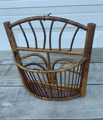 Vintage Boho Rattan Bambu Vime Parede Magazine Rack/Organizador Cesta de Flores 11” - Imagem 1 de 4
