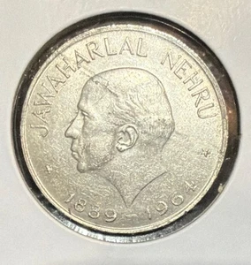 Moneda de níquel India 1964 1 rupia de alta calidad - muerte de Jawaharlal Nehru - km#76 - Imagen 1 de 4