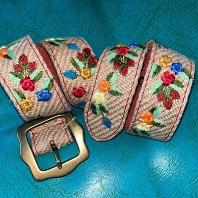 Cinturón tejido yute vintage 3D colorido bordado flores búhos boho hippie talla 32 Foto 1 de 4