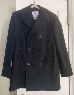 DSCP Mens Peacoat Quarterdeck Collection Black 40L Heavy Wool Double Breasted - Image 1 of 4