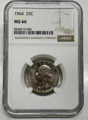1964 Washington Quarter 25c NGC MS 66 Mint State Uncirculated Coin - Image 1 of 4