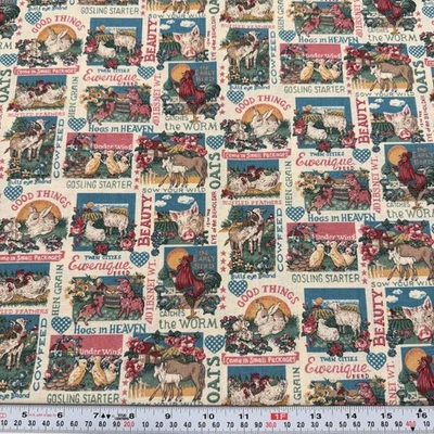 Vintage Sharon Kessler for Concord Farm Feedsack Labels Cotton by the HALF YARD - Image 1 of 3