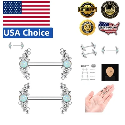 Anillos de pezón de titanio roscados internamente 14G con circonita cúbica y ópalo para un atractivo elegante Foto 1 de 4