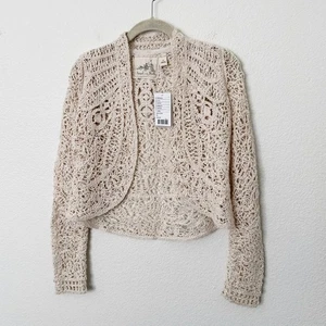 Anthropologie Größe XS Angel of the North cremefarbene Häkel-Cardigan neu mit Etikett Vintage Y2K - Bild 1 von 11